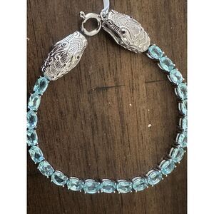 925 Sterling Silver Betroka Blue Apatite 7.25” Double Dragon Bracelet 10.5 Cttw